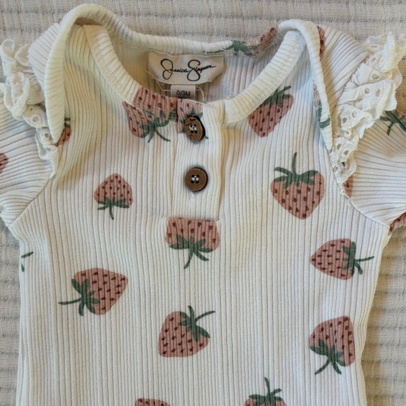 Carter’s Knitted Dress and Strawberry Print Onesie Outfit Bundle. Size 3 months - Picture 7 of 14